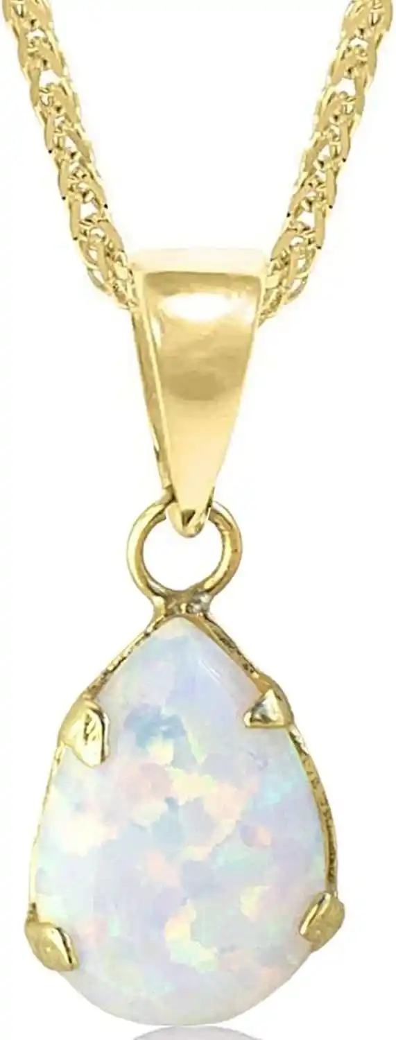 Cover Image for 14K Gold White Opal Necklace - Dainty Pear-Shape Teardrop Pendant, 7x10mm