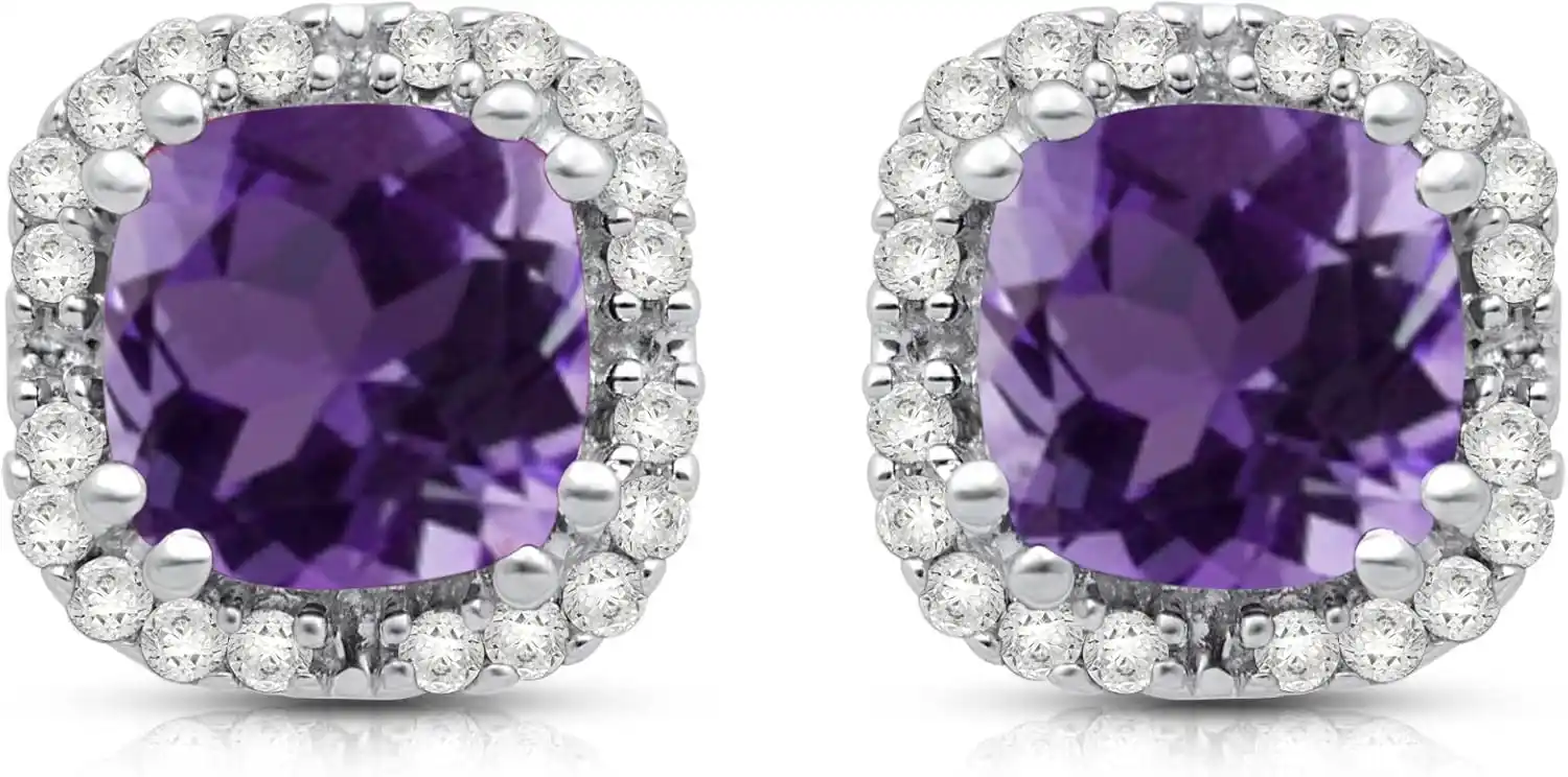 Cover Image for Dazzlingrock Collection Heart Amethyst & Diamond Halo Stud Earrings in 10K Rose Gold