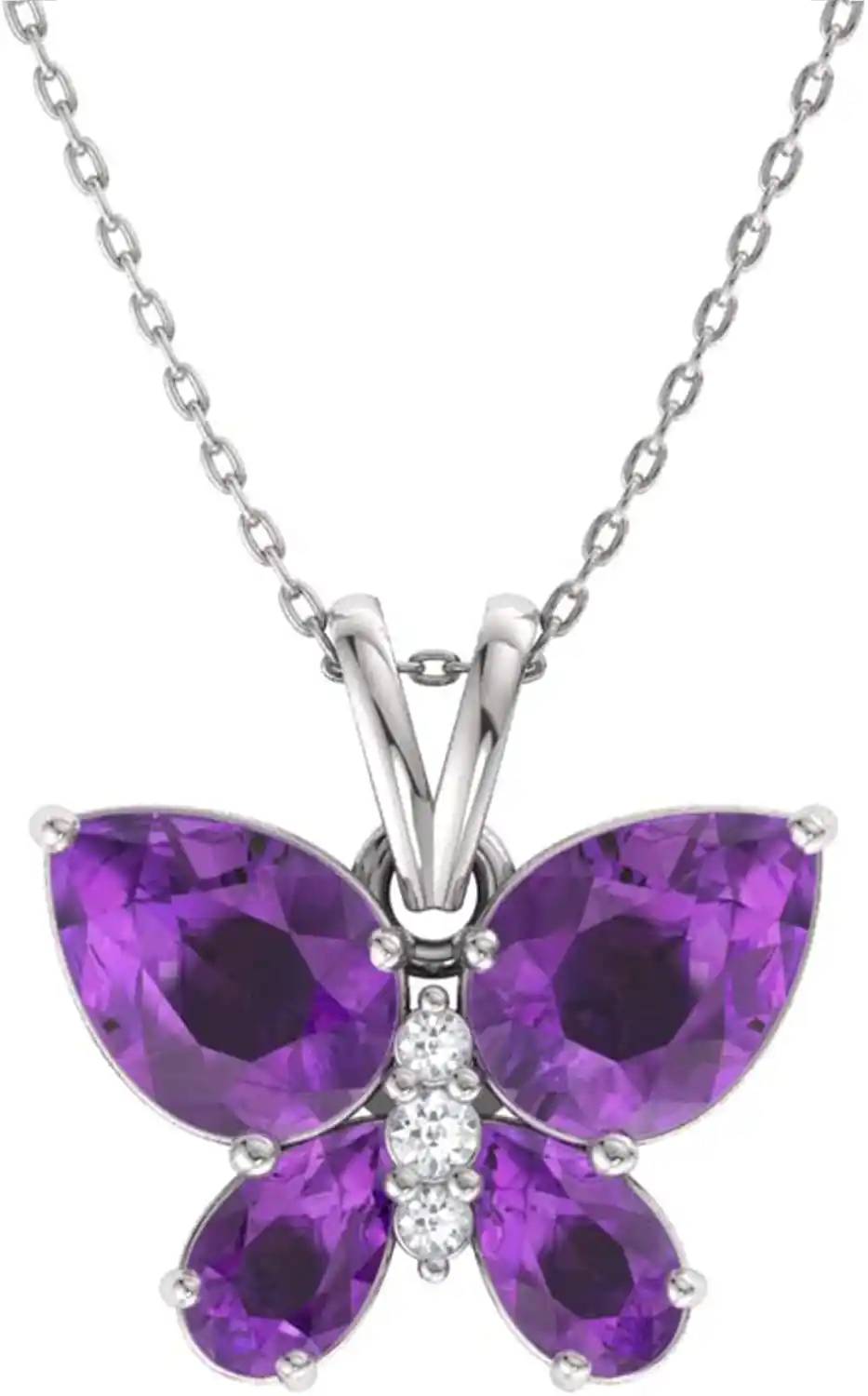 Cover Image for Diamondere Natural and Certified Gemstone and Diamond Butterfly Necklace in 14k White Gold