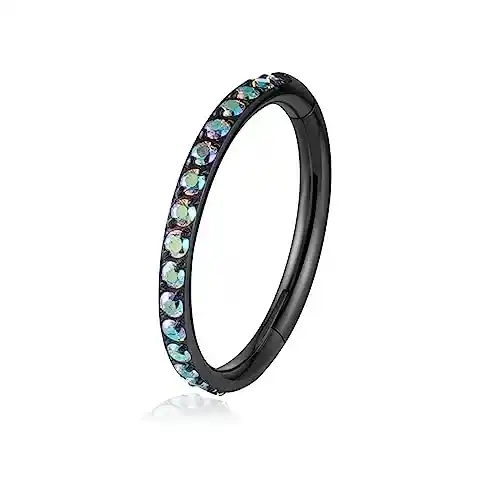 Cover Image for TOMIDES 16G Titanium Cartilage Earring Hoop for Conch Helix Tragus 8mm 10mm 12mm Hypoallergenic Hinged Clicker Nose Rings Septum Piercing Jewelry (12mm black)