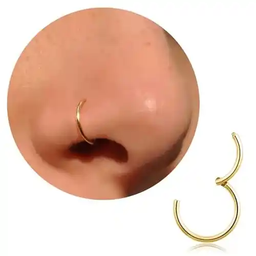 Cover Image for 20G 18G 16G Titanium Nose Ring Hoop, Cartilage Hoop Earrings for Women Men Silver Gold Nose Ring Septum Ring Tragus Conch Helix Daith Lip Piercing Jewelry 6mm/7mm/8mm/9mm/10mm (Gold-18g, 7mm)