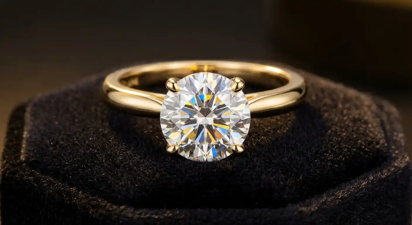 Cover Image for PAVOI 14K Gold Plated 1.5 Carat Round Cut Moissanite Solitaire Ring