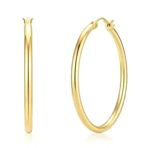 Cover Image for NOKMIT 14K Gold Filled Hoop Earrings for Women, 2mm Lightweight Hoops, 40mm
