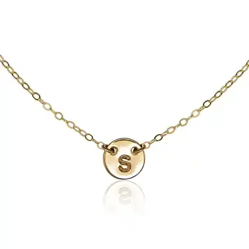 Cover Image for EFYTAL Initial Necklaces for Women, Tiny 14kt Gold Filled Custom Initial Necklace on Dainty 2 Hole Disc