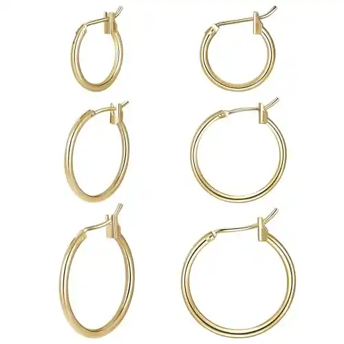 Cover Image for Barcarola 14K Gold Filled Hoop Earring Set for Women, 3 Pairs (14mm, 20mm, 25mm)