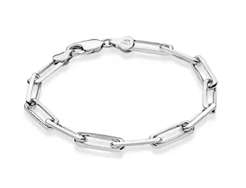 Cover Image for Miabella Solid 925 Sterling Silver Italian 5mm Paperclip Link Chain Bracelet for Women Men, Made in Italy (rhodium-plated-sterling-silver, Length 7 Inches)