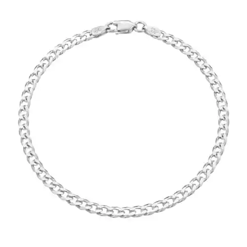 Cover Image for KISPER Solid 925 Sterling Silver Curb Chain Bracelet for Women 3.5mm