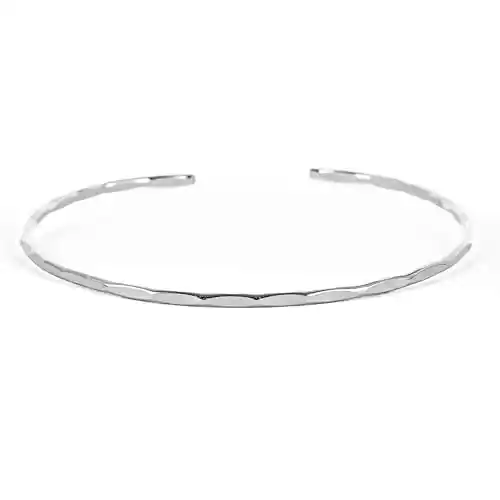 Cover Image for LOTUS STONE JEWELRY Thin Hammered Cuff in Solid Sterling Silver; Delicate Handmade Stacking Bracelet for Women (Medium, Silver)