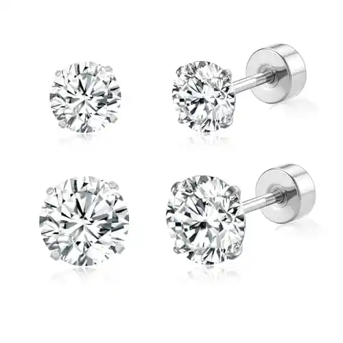 Cover Image for HYGCSP 20G G23 Implant Grade Titanium Flat Back Stud Earrings for Women Men, Gold/White Gold Plated Tragus Labret Cartilage Helix F136 Piercing Jewelry for Sensitive Ears, with 4-6mm Cubic Zirconia