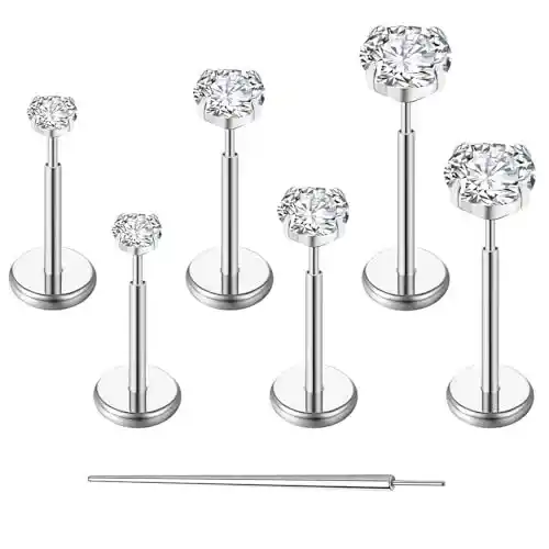 Cover Image for Gotumo 20G Flat Back Earrings Stud G23 Titanium Threadless Tragus Labret Cartilage Lip Medusa Conch Body Piercing Jewelry for Women Men Silver