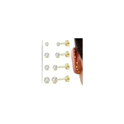 Cover Image for GEMQUEEN 4 Pairs G23 Titanium Flat Back Earrings Hypoallergenic 18G