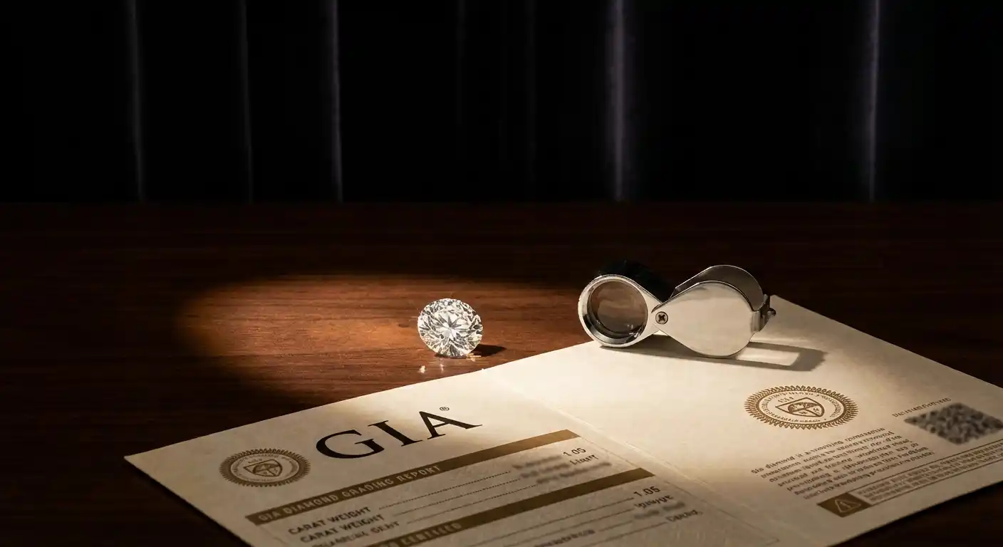 Diamond grading certificate with loose diamond