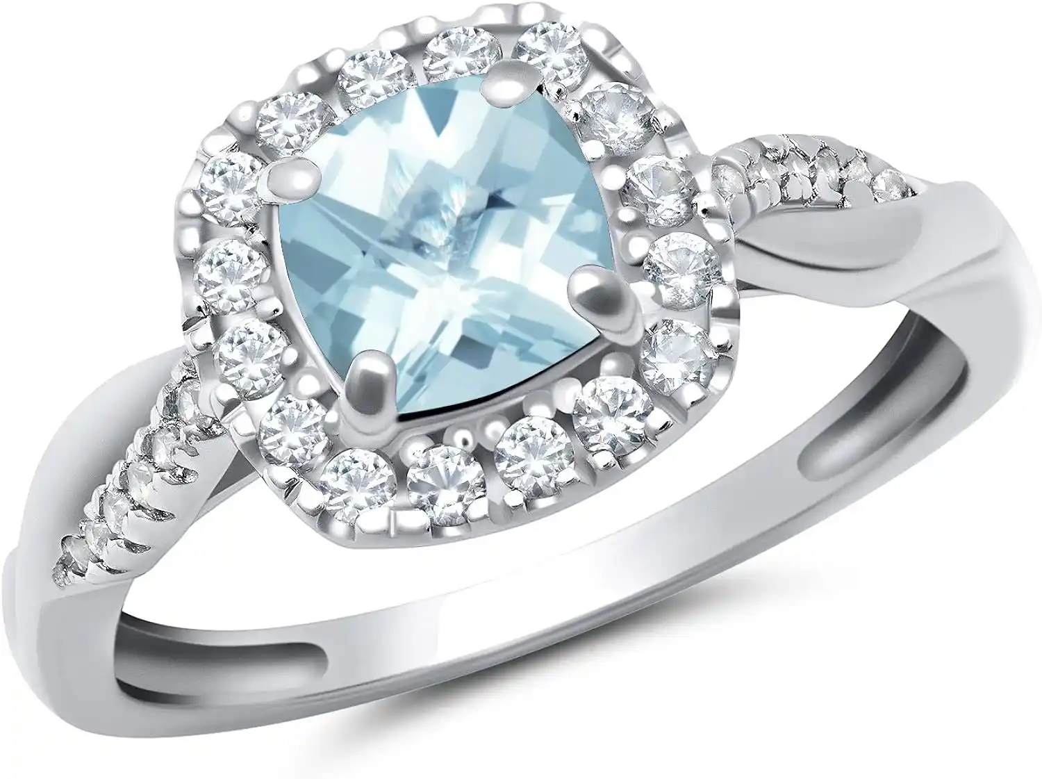 Cover Image for PEORA Aquamarine Cushion Cut Halo Ring in 14K White Gold