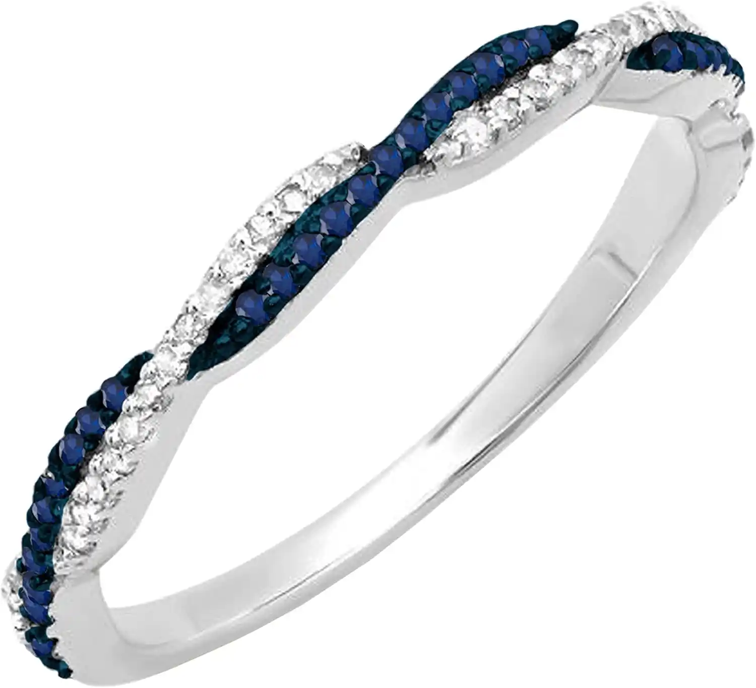Cover Image for Dazzlingrock Collection Round Blue Sapphire & White Diamond Anniversary Swirl Stackable Wedding Band