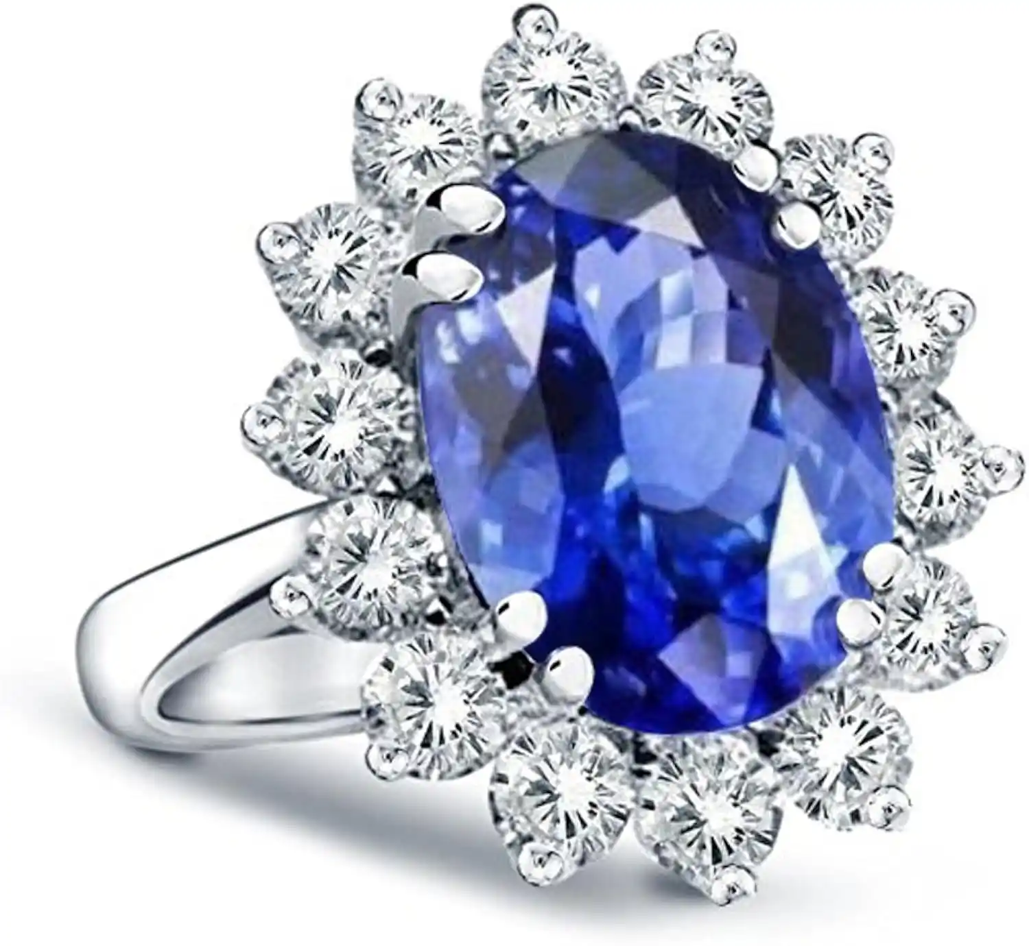 Cover Image for StiloVero Princess Diana Ring with 3.7ct Lab-Grown Blue Sapphire in 18K White Gold Plated Sterling Silver